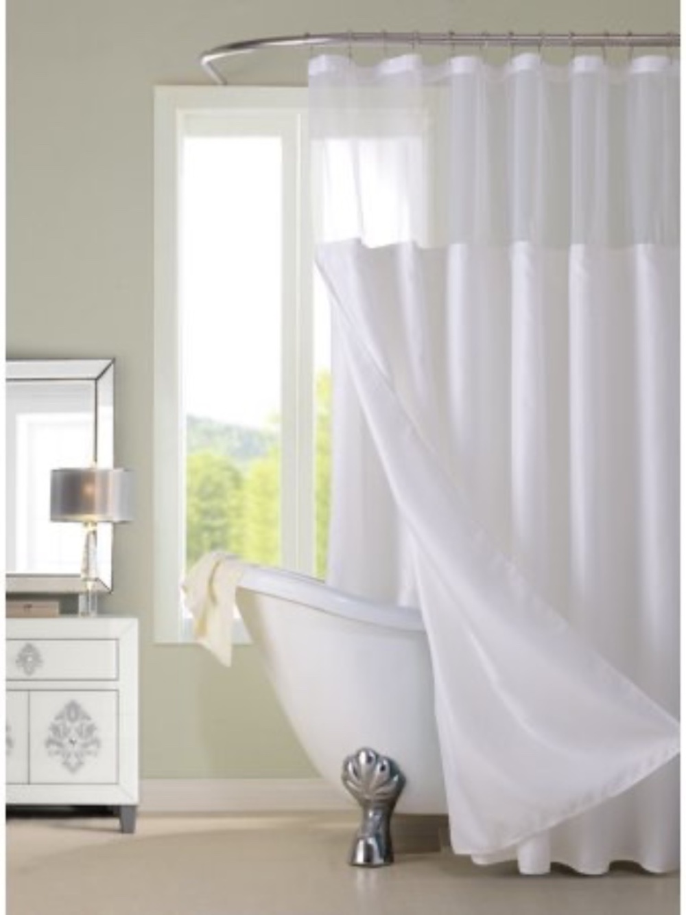 Hotel Style Waffle Weave Shower Curtain SnapIn Liner Mesh Window | 72''x72''